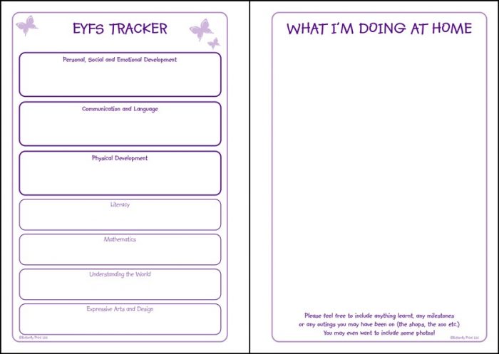 Preview of Butterfly Print Early Years Diary Tracker pages
